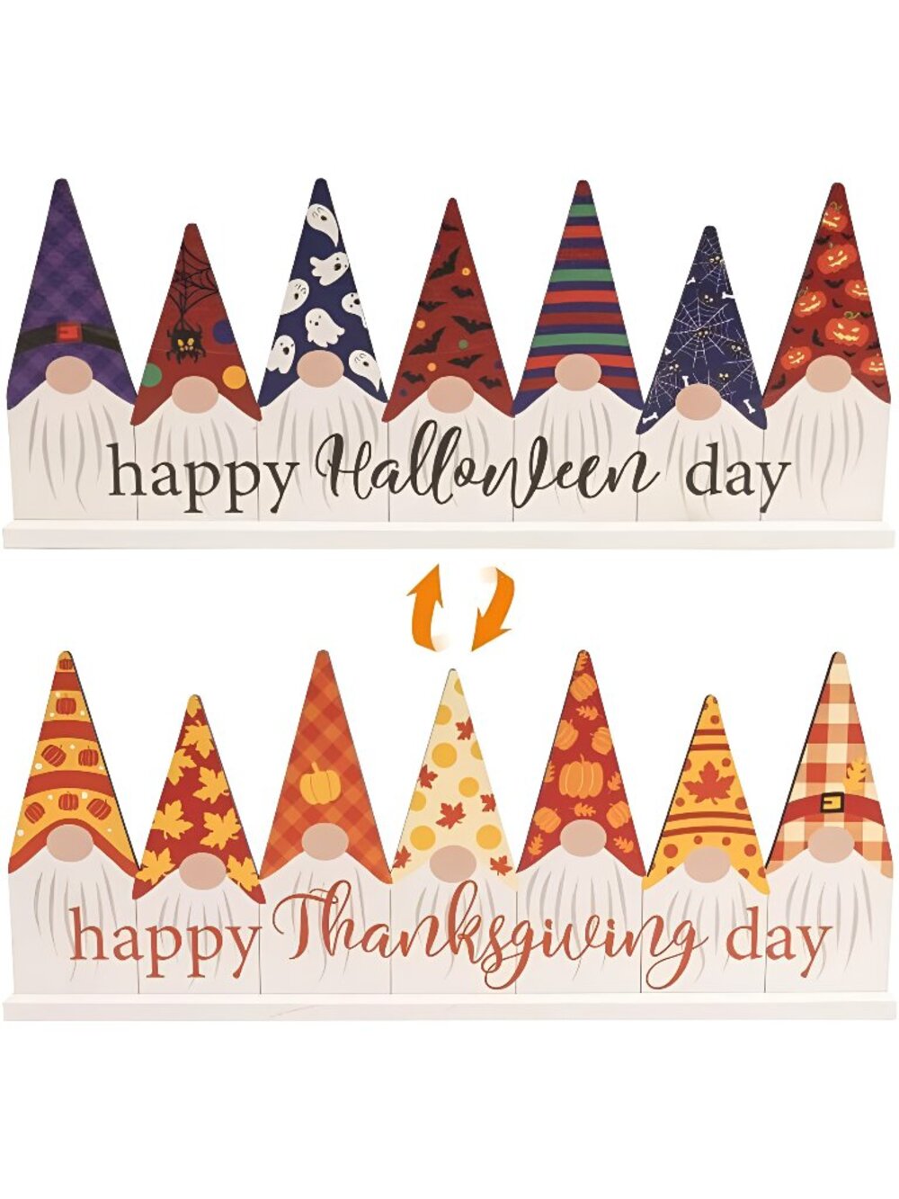 Halloween Gnomes Decorations, 14.6×6 Inch Double Sided Wooden Happy Halloween